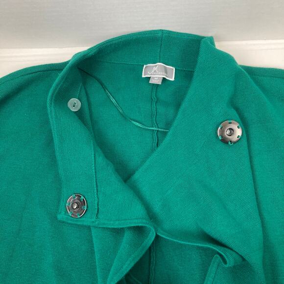 JM Collection Cardigan Women M Kelly Green Cape Style Flor Brooch Applique Retro - Picture 5 of 12
